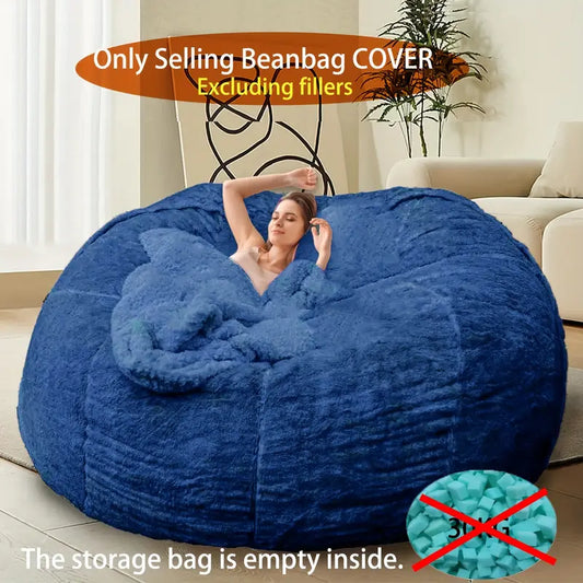 Puha és Bolyhos Műszőrme Babzsák Szék Huzat - 182.88cm, Töltet Nélkül, Gépben Mosható, Sokoldalú Nappali Dekorációhoz, Szürke és Kék